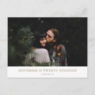 Chic Minimalist Modern Gold Photo Save the Date Announcement Postcard