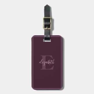 Chic Minimalist Monogrammed Maroon Luggage Tag