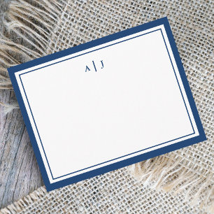 Chic Minimalist Navy Blue Two Border Monogram Card