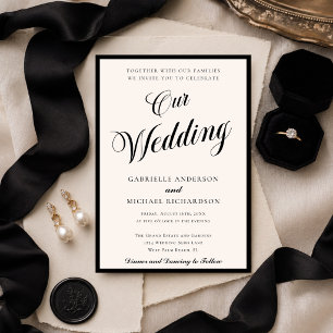 Chic Minimalist Old Money Black Ivory Our Wedding Invitation