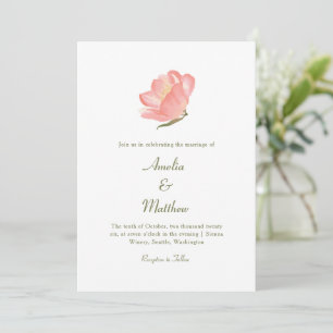 Chic Minimalist Pink Watercolor Floral Wedding Invitation