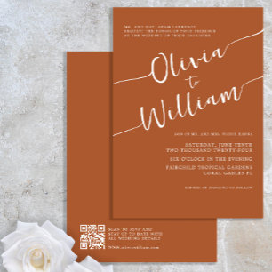 Chic Minimalist QR Code Burnt Orange Wedding Invitation