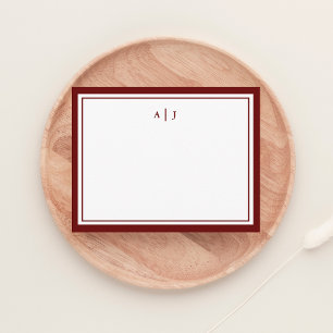 Chic Minimalist Red Maroon Two Border Monogram Card