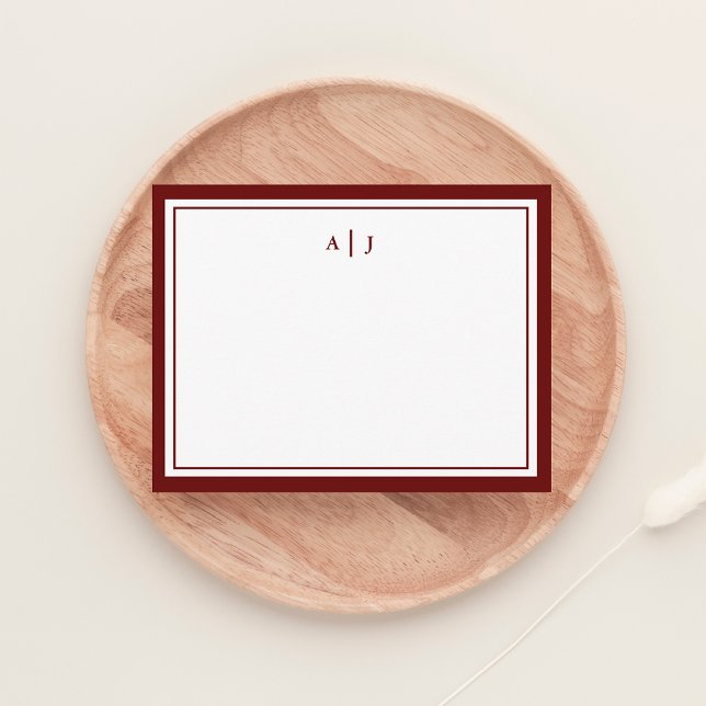 Chic Minimalist Red Maroon Two Border Monogram Card (Creator Uploaded)