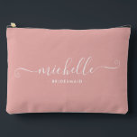 Chic Minimalist Rose Pink Personalized Bridesmaid Accessory Pouch<br><div class="desc">Introducing our Chic Minimalist Peach Pink Personalized Bridesmaid Accessory Pouch, a stylish and versatile gift designed to celebrate your bridesmaids in elegance. This accessory pouch is the epitome of modern chic, perfect for any occasion from bridesmaid proposals to bridal showers. Crafted with a minimalist design, this pouch features a deep...</div>