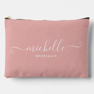 Chic Minimalist Rose Pink Personalized Bridesmaid Accessory Pouch