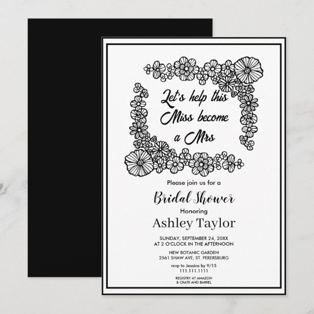 Chic minimalist script wreath floral Bridal Shower Invitation (Front/Back)