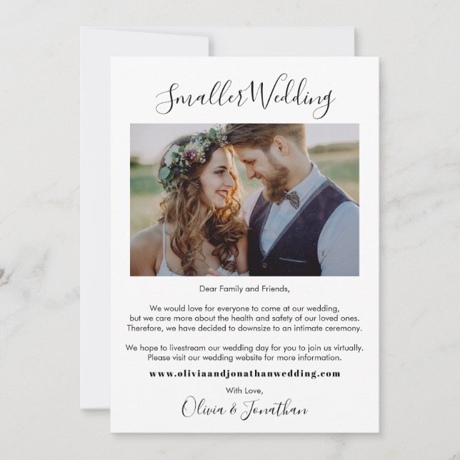 Chic Minimalist Smaller Wedding Downsized Photo Announcement (Front)