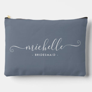 Chic Minimalist Steel Blue Personalized Bridesmaid Accessory Pouch