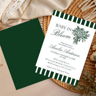Chic Minimalist Stripe Green Floral baby shower  Invitation