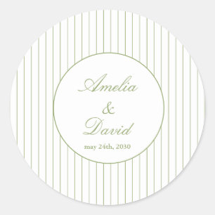 Chic Minimalist Stripe Green Wedding  Classic Round Sticker