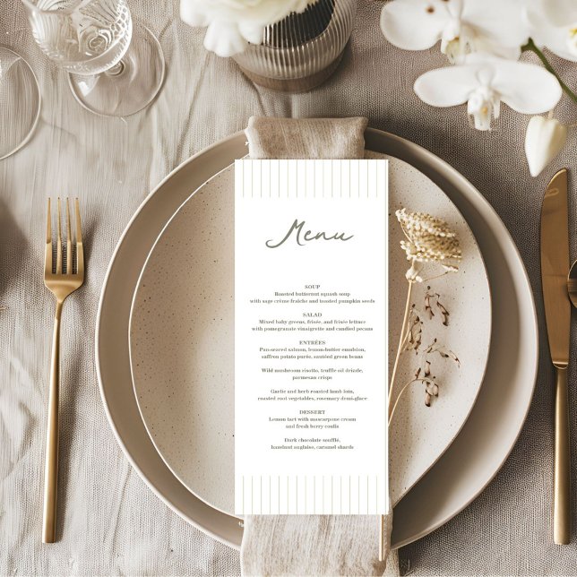 Chic Minimalist Stripe Green Wedding Menu (Creator Uploaded)
