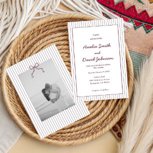 Chic Minimalist Stripe Red Wedding Invitation 