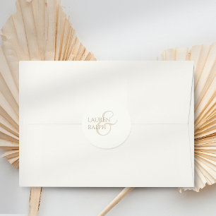 Chic Minimalist Taupe & Ivory Script Wedding  Classic Round Sticker