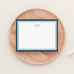 Chic Minimalist Teal Blue Two Border Monogram Card
