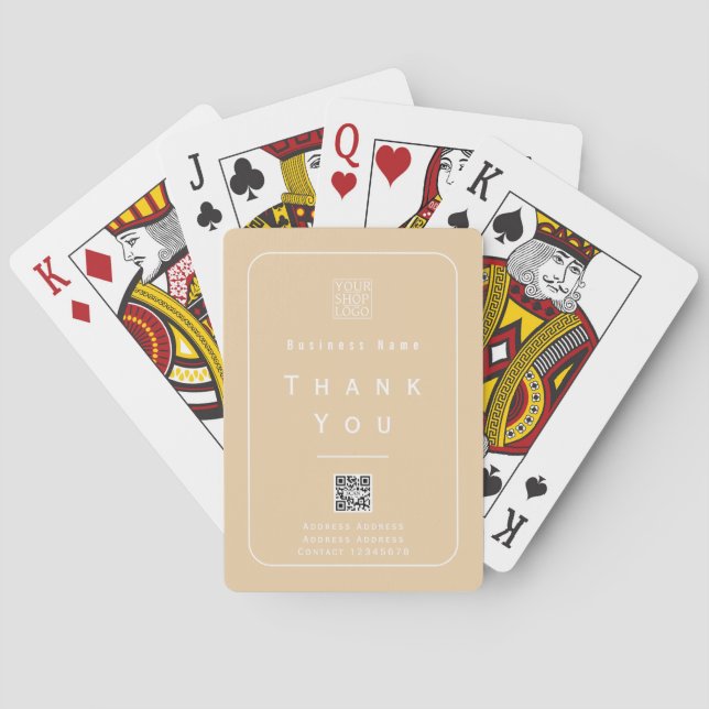 Chic Minimalist Thank You Business Logo Beige Playing Cards (Back)