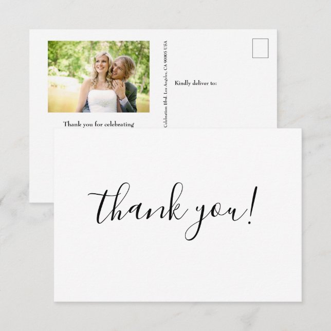 Chic Minimalist Thank You Script Wedding Photo  Card (Front/Back)