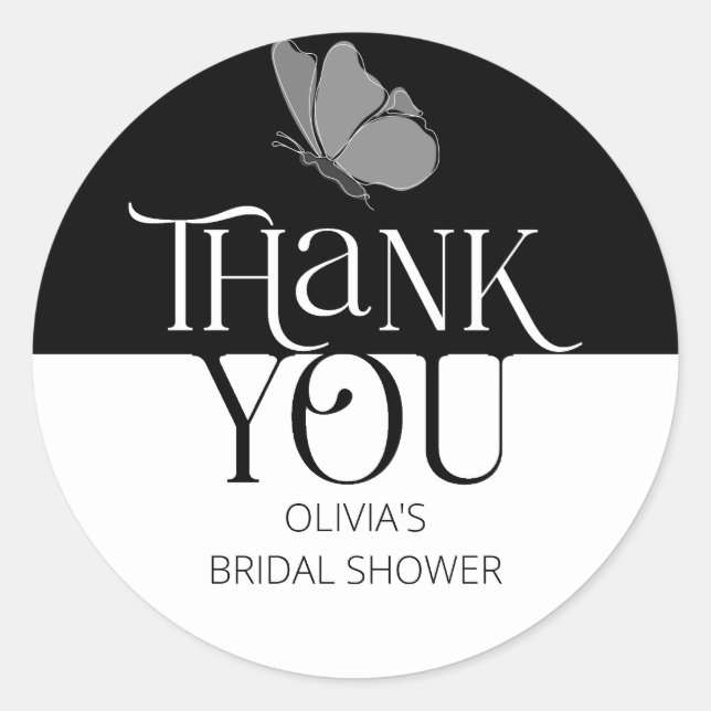 Chic Minimalist Typography Butterfly Bridal Shower Classic Round Sticker (Front)