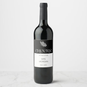 Chic Minimalist Typography Butterfly Bridal Shower Wine Label