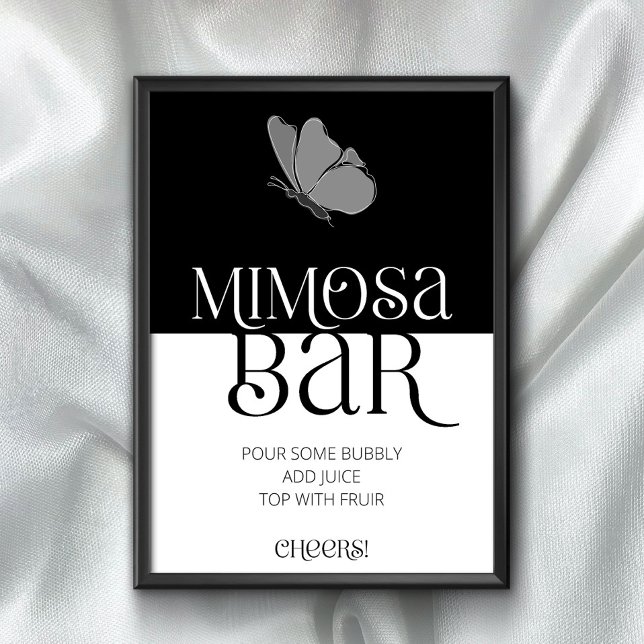 Chic Minimalist Typography Butterfly Mimosa Bar Poster (Creator Uploaded)