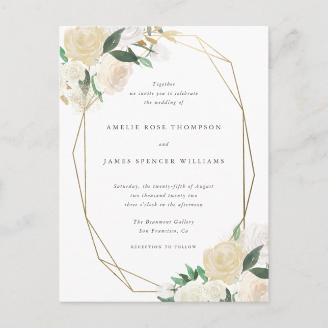 Chic Minimalist Typography Floral Wedding Invitation Postcard (Front)