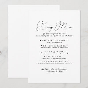 Chic Minimalist Wedding Kissing Menu Game Card