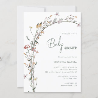 Chic Minimalist Wildflowers Arch Baby Shower Invitation