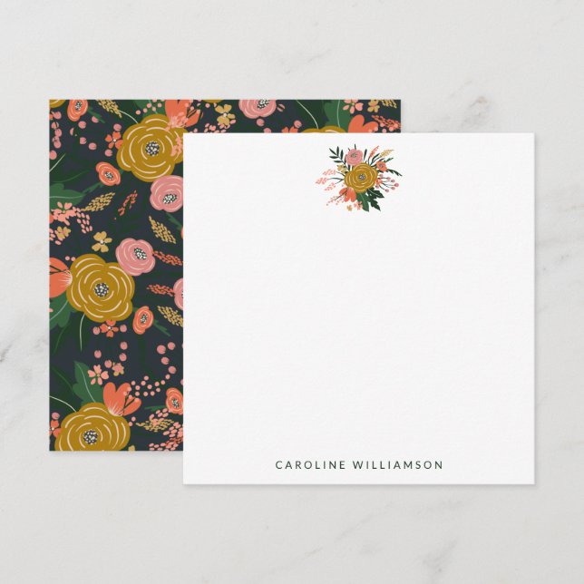 Chic Minimalist Yellow Navy Flowers Personalized Card (Front/Back)