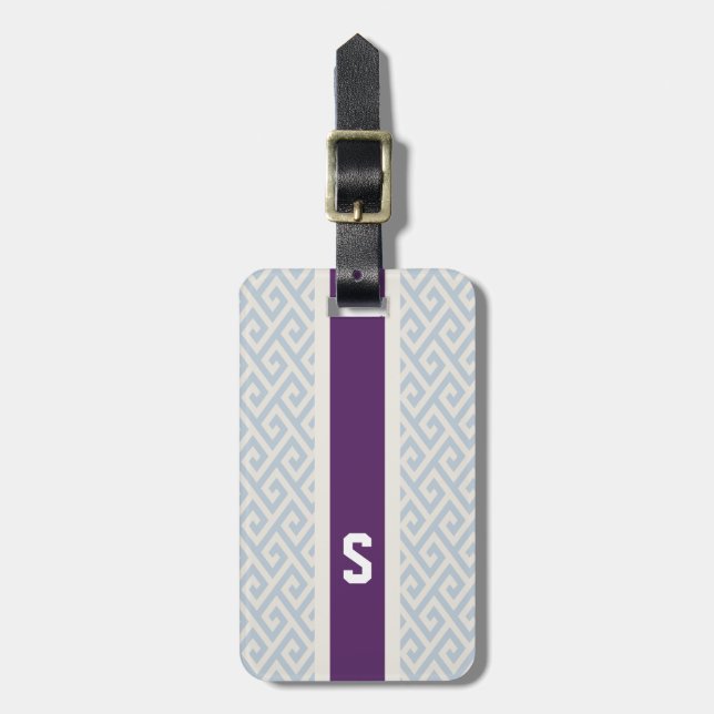 Chic mint abstract geometric pattern monogram luggage tag (Front Vertical)
