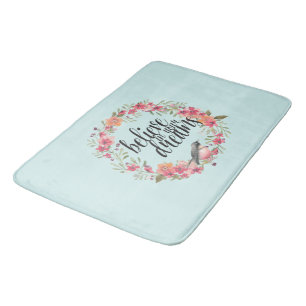 Chic Mint Believe in Your Dreams Bird Pink Floral  Bath Mat