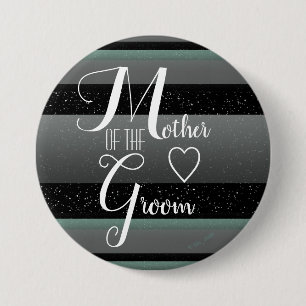 Chic Mint Black Grey Striped Mother of the Groom 3 Inch Round Button