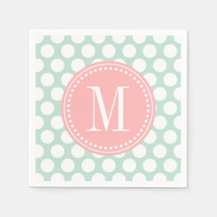 Chic Mint & Blush Pink Big Dots Monogrammed Napkin