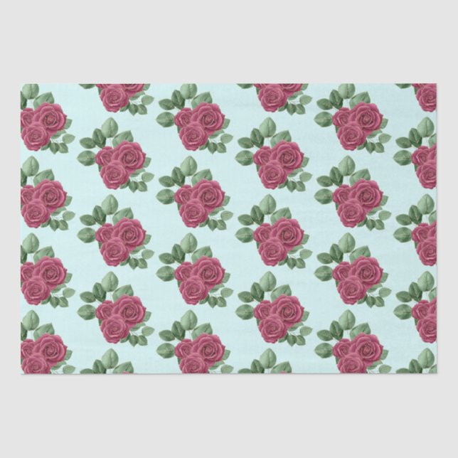 Chic Mint Burgundy Gold Roses Wedding Leaves Tissue Paper (Front)