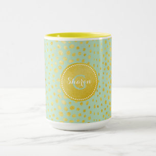 Chic mint faux gold glitter cheetah print monogram mug