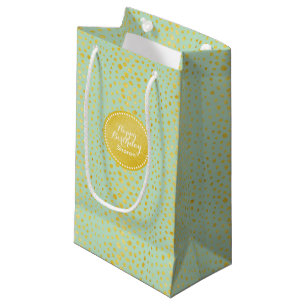 Chic mint faux gold glitter cheetah print monogram small gift bag