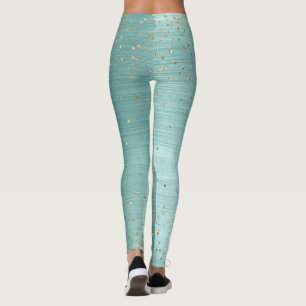 Chic Mint Glam Gold Sparkle Confetti Personalized Leggings