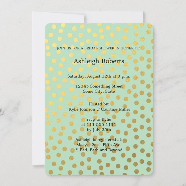 Chic Mint Gold Confetti Dots Bridal Shower Invitation (Front)