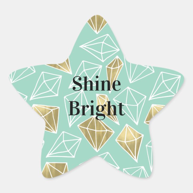 Chic Mint Gold Diamonds  Star Sticker (Front)