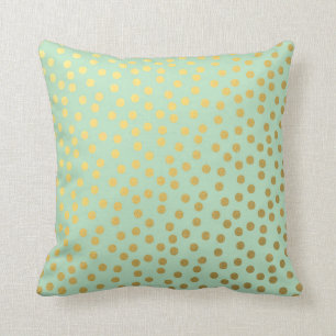 Chic Mint Gold Dots Throw Pillow