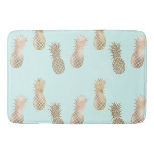 Chic Mint Gold Glam Pineapples Bath Mat