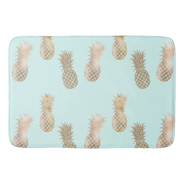 Chic Mint Gold Glam Pineapples Bath Mat (Front)