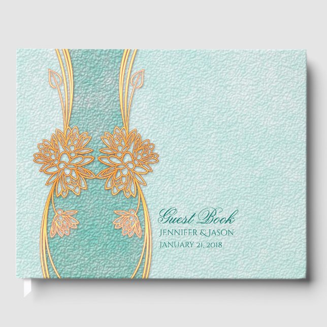 Chic Mint Green and Gold Wedding Guest Book (Front)