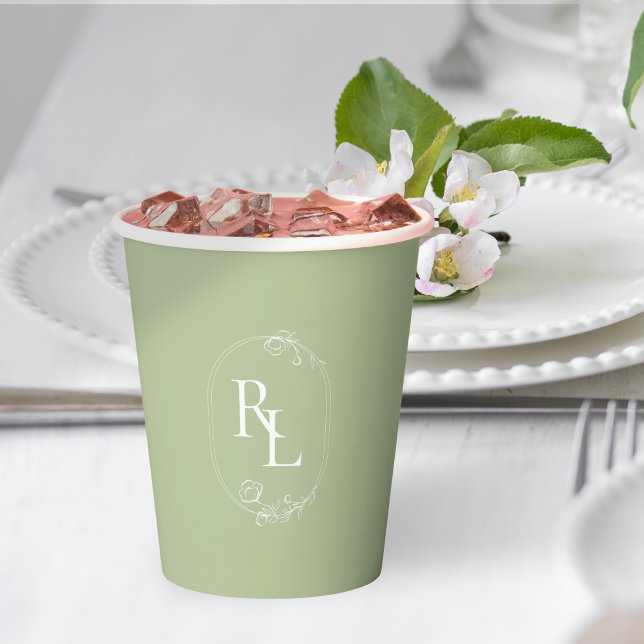 Chic Mint Green Couple Monogram Wedding  Paper Cups (Creator Uploaded)