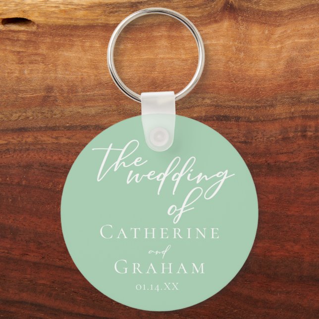 Chic Mint Green Personalized Wedding Keychain (Front)
