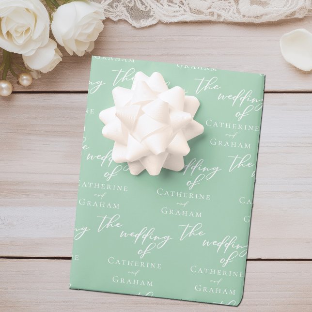 Chic Mint Green Personalized Wedding Wrapping Paper Sheet (Creator Uploaded)