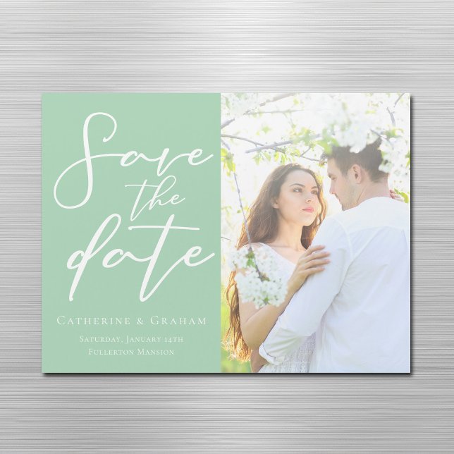 Chic Mint Green Photo Enregistrer la carte Magnet  (Créateur téléchargé)
