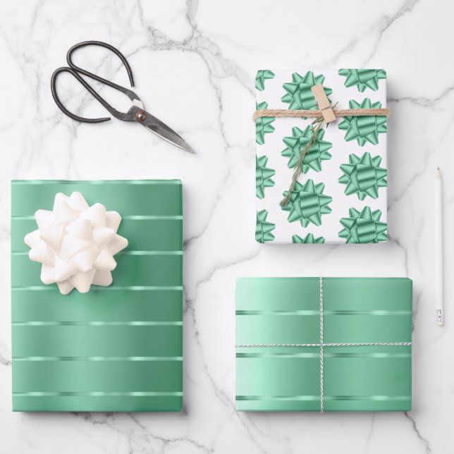 Chic Mint Green Ribbon Bow Bridal Shower Wrapping Paper Sheet (Front)
