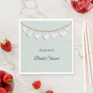 Chic Mint Green White Hearts Bridal Shower Napkin