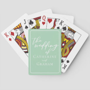 Chic Mint Green White Personalized Wedding Playing Cards