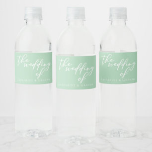 Chic Mint Green White Personalized Wedding Water Bottle Label